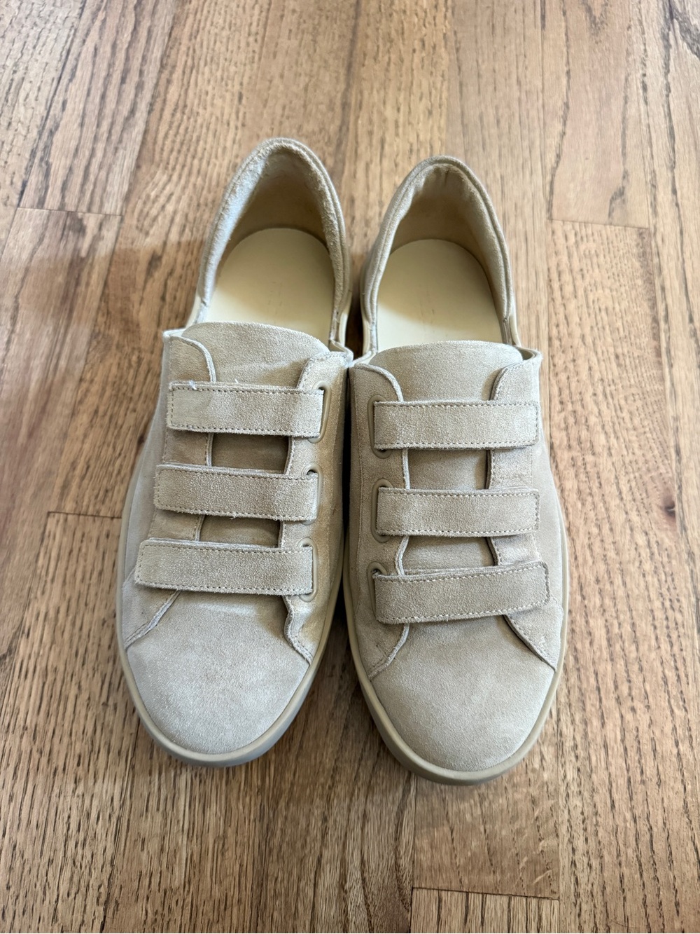 Freda Salvador Beige Suede Triple-Strap Sneakers